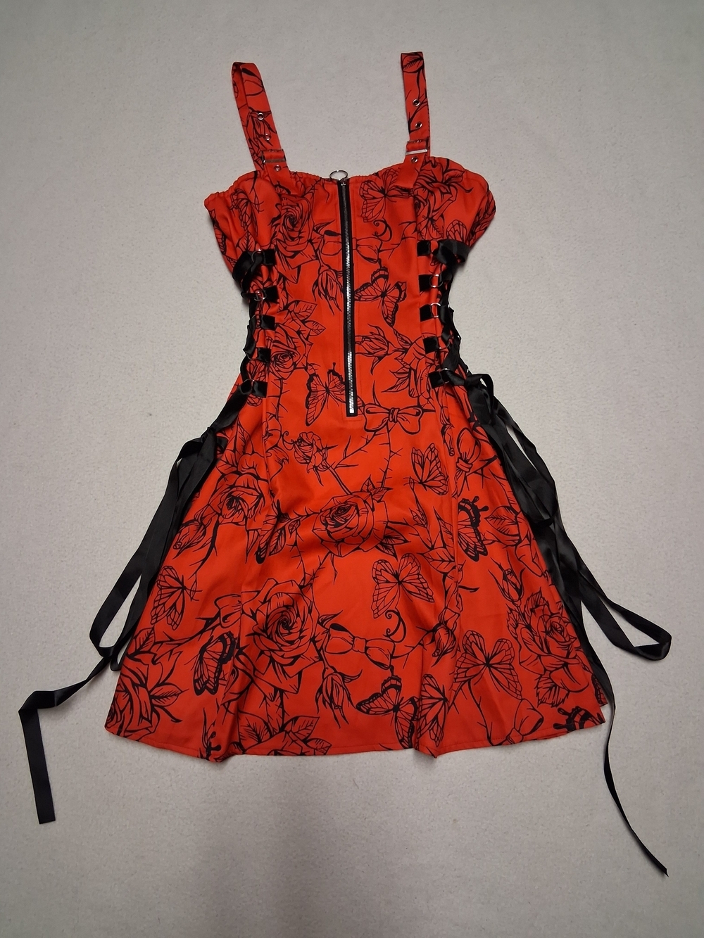 Red Floral Lace-Up Corset Dress